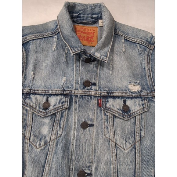 Levi's Denim Trucker Jacket Men's Small Blue Medium Wash Distressed S40116 - Picture 12 of 16